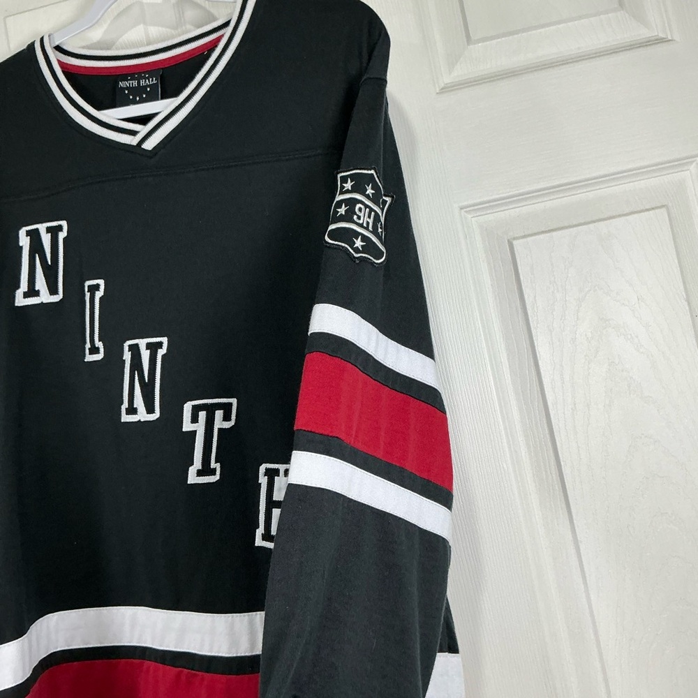 🤎 Ninth Hall Black Red and White “Hockey Jersey” Long Sleeve Shirt - Large - Picture 4 of 8